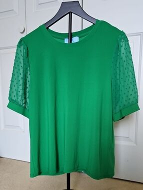 CeCe Emerald Green Blouse with Textured Fabric Size Large